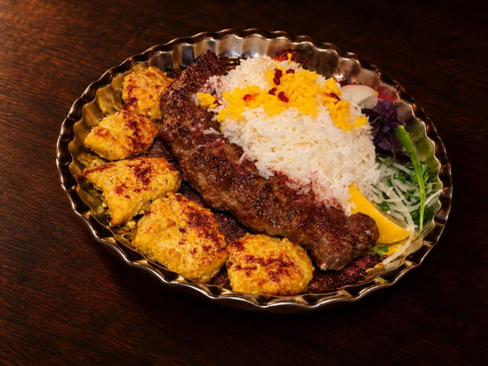 Vaziri kebab on saffron rice